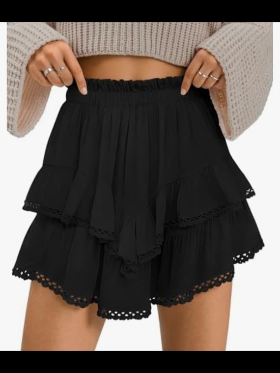 Terse Dresses & Skirts - Terse Womens Size XL High Waist Black Tiered Lace-Trim Skort/skirt